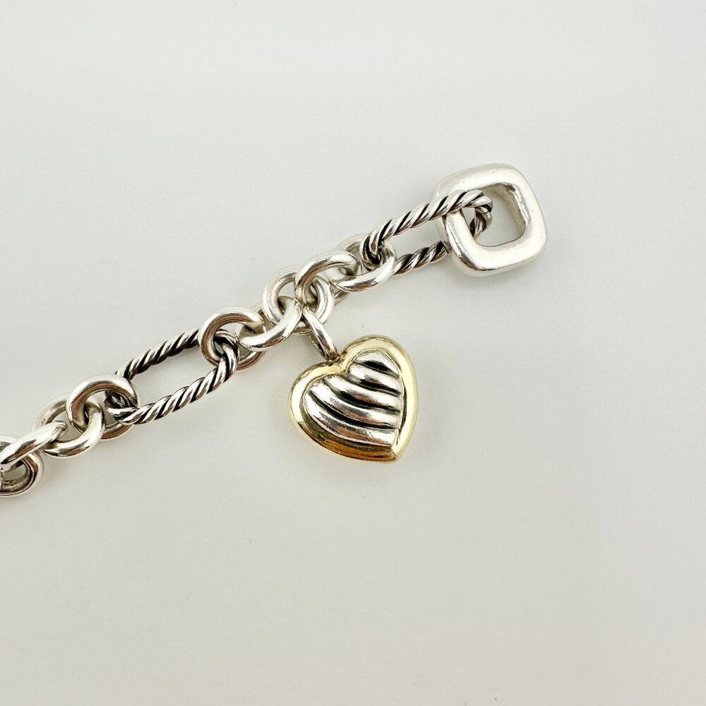 David Yurman Figaro Heart Charm Bracelet w/ 18K Yellow Gold - 7.25" - Picture 12 of 16